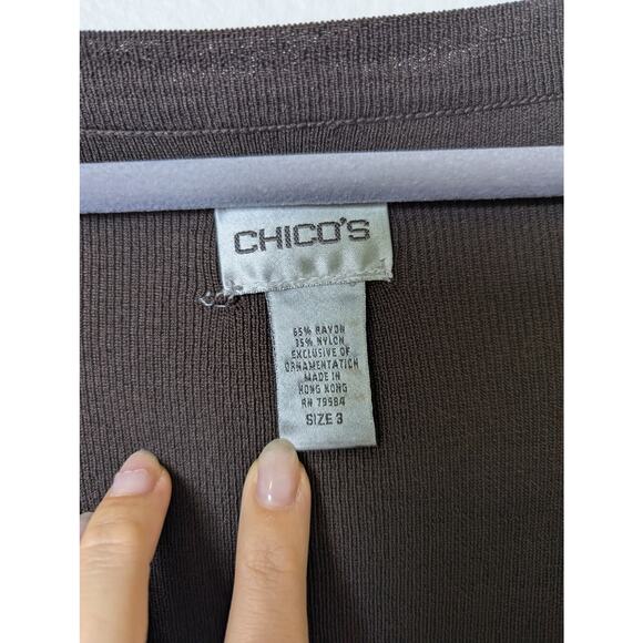 Chico's Metal Bead Detail Brown Knit Open Cardigan Women Size 3 XL Office Artsy - Picture 9 of 9